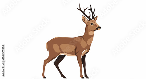 A stylized brown deer with antlers stands on a white background