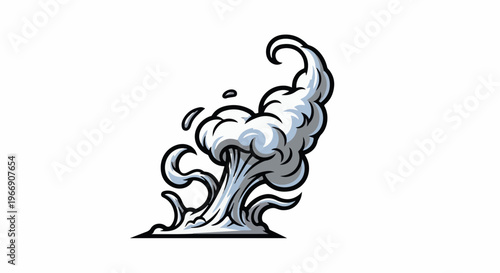A stylized, comic-like depiction of a puff of white smoke or steam