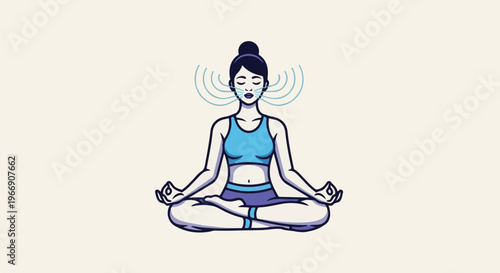 Woman meditating with radiating waves indicating focus or calm energy