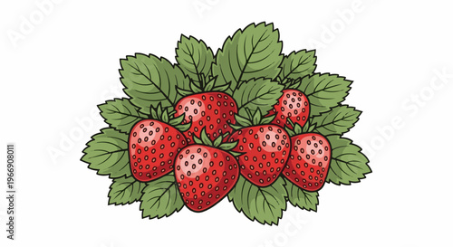 Bunch of bright red strawberries with green leaves