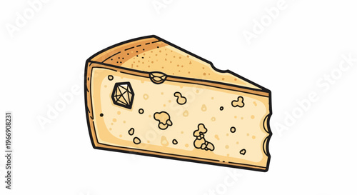 Cartoon slice of swiss cheese with holes and a diamond gem embedded within