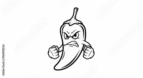 Cartoon chili pepper with an angry expression and clenched fists