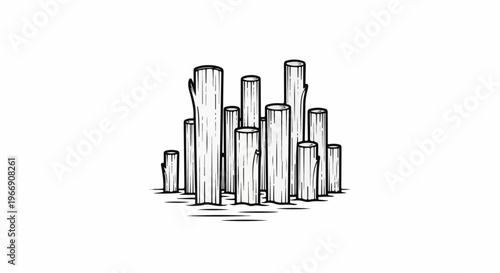 Artistic illustration of stacked logs of various heights and widths