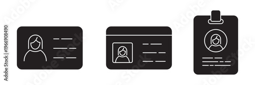 ID Card icon set. ID Card icon collection. Driver's license Identification card icon symbol. ID Badge Symbol. Identity sign. Identification card icon simple illustration logo art.