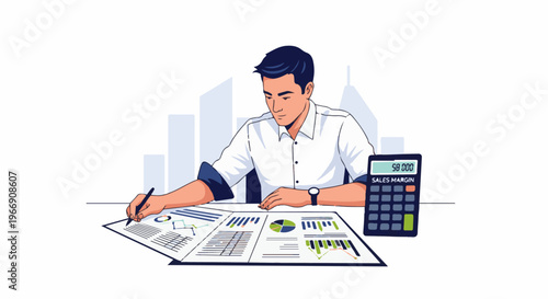 Business person working with charts and calculator