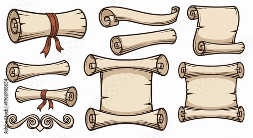 Assortment of vintage scrolls and ornamental scrollwork on white