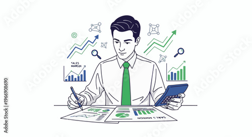 Businessman analyzing charts and using calculator for financial planning