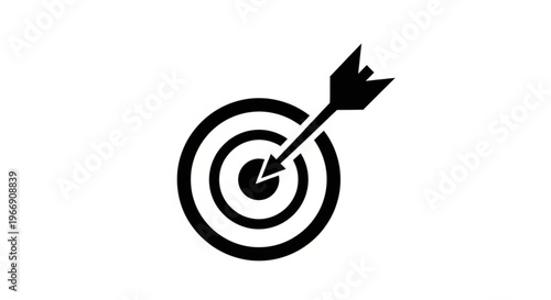 A black and white vector graphic of a target with an arrow hitting the bullseye, symbolizing accuracy and success.