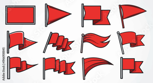 Assortment of red flags in various shapes and styles