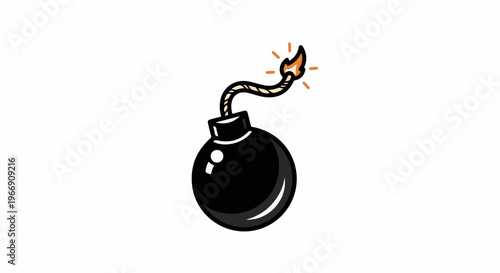 Black bomb with lit fuse, a dangerous explosive device ready to detonate