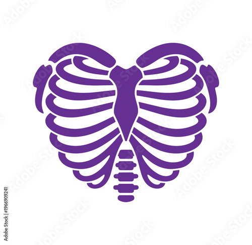 Purple ribcage in the shape of heart  rib cage icon  medical illustration