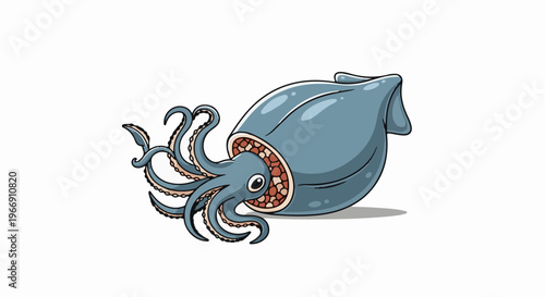 Cartoon squid with tentacles and a large body, isolated on white
