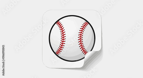 Cartoon sticker of a baseball with red stitching on a light gray background