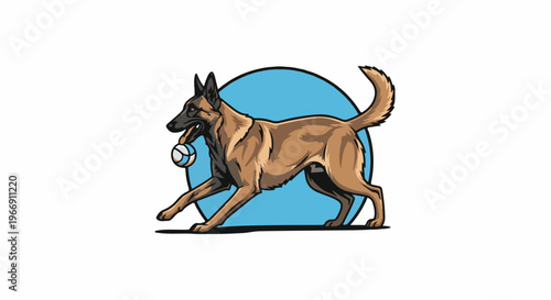 Athletic dog with ball in mouth, running
