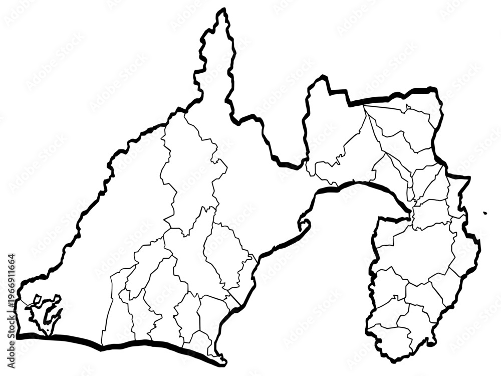 Fototapeta premium 静岡県地図 筆タッチ 市町村区分 和風 中部地方 日本 / A brushstroke map of Shizuoka prefecture 2