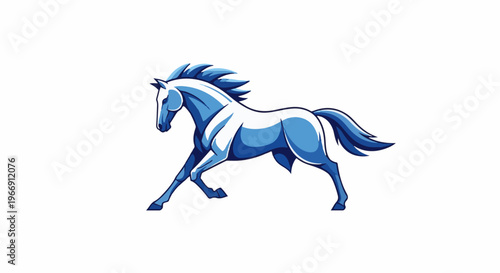 Blue stylized horse in motion, pixel art style