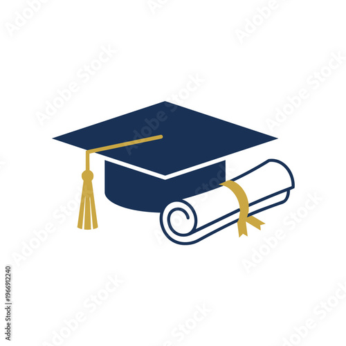 Graduation Cap and Diploma Scroll Icon.