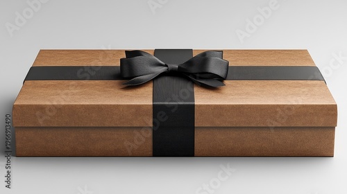 Minimalist gift box with black ribbon and bow offering a touch of elegance and sophistication