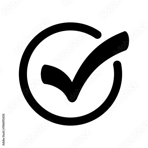 Black checkmark icon within a circular outline, signifying approval, completion, or correctness.