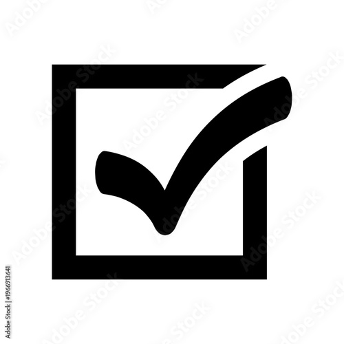 Black checkmark icon within a square outline, indicating approval, completion, or correctness.