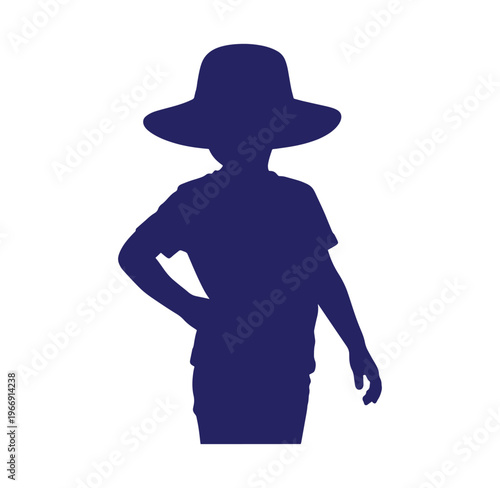 Silhouette of a child wearing a hat with one hand on hip  confident kid illustration