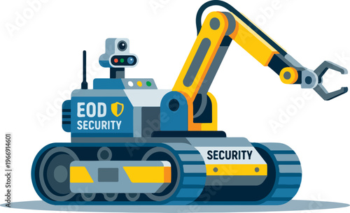 Security Robot With Yellow Arm.