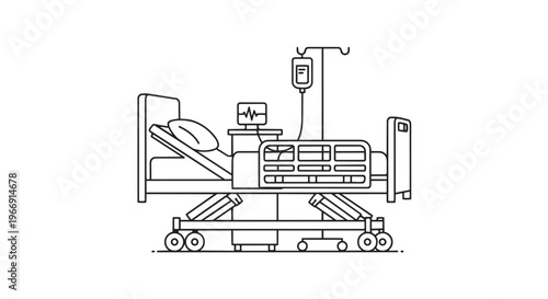 Hospital bed, medical equipment, patient care, healthcare vector
