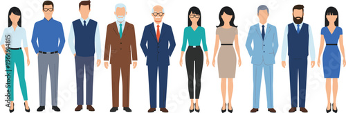 Large Group of Diverse Multiethnic Business Professionals and Corporate Employees Standing Together in Formal Wear and Smart Casual Attire on a White Background