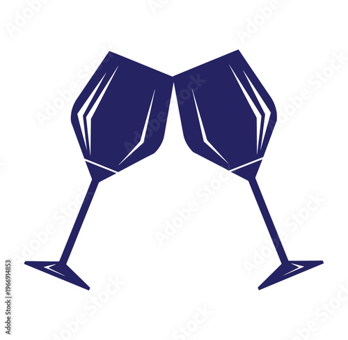 Two wine glasses clinking together in a celebratory toast gesture