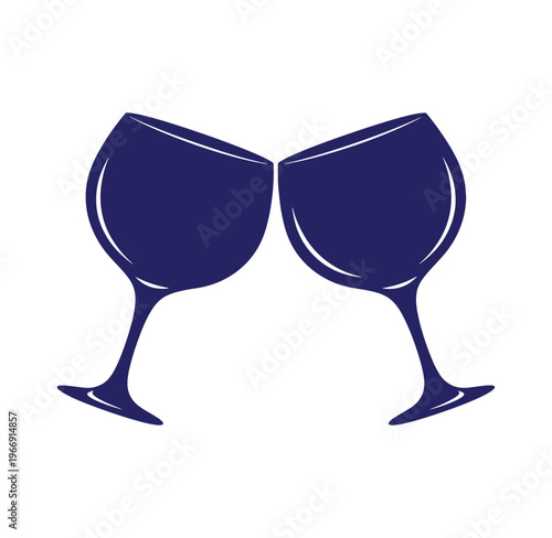 Two wine glasses clinking together in a celebratory toast gesture