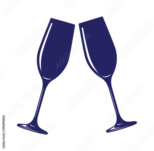 Two wine glasses clinking together in a celebratory toast gesture