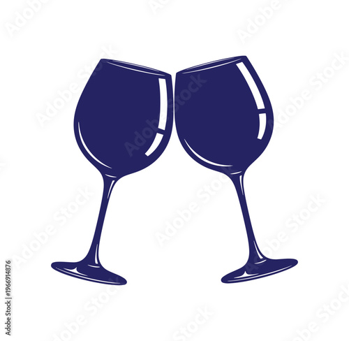 Two wine glasses clinking together in a celebratory toast gesture