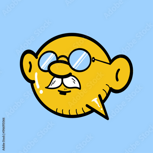 Wise Grandpa Speech Bubble - Yellow cartoon speech bubble with mustache and glasses, perfect for wisdom, advice, story, and grandfather character