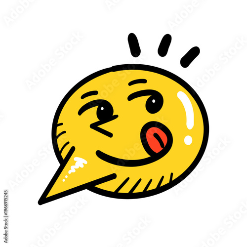 Winking Tongue Out Speech Bubble Emoji - Playful yellow speech bubble with winking face and tongue out, perfect for fun, teasing, cute reaction, sticker, and chat