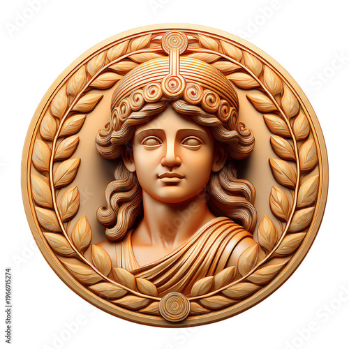 Ancient Greek Relief Sculpture of Youthful Male Figure in Laurel