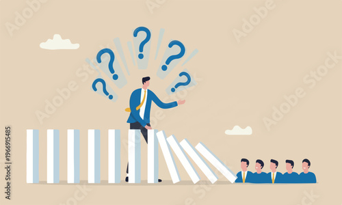 Reliability, trustworthy leadership protect or solve problem, trust or work responsible, supported partner concept, reliable businessman leader protect domino from collapse