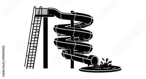 Water Slide Black and White Icon - Summer Fun Amusement