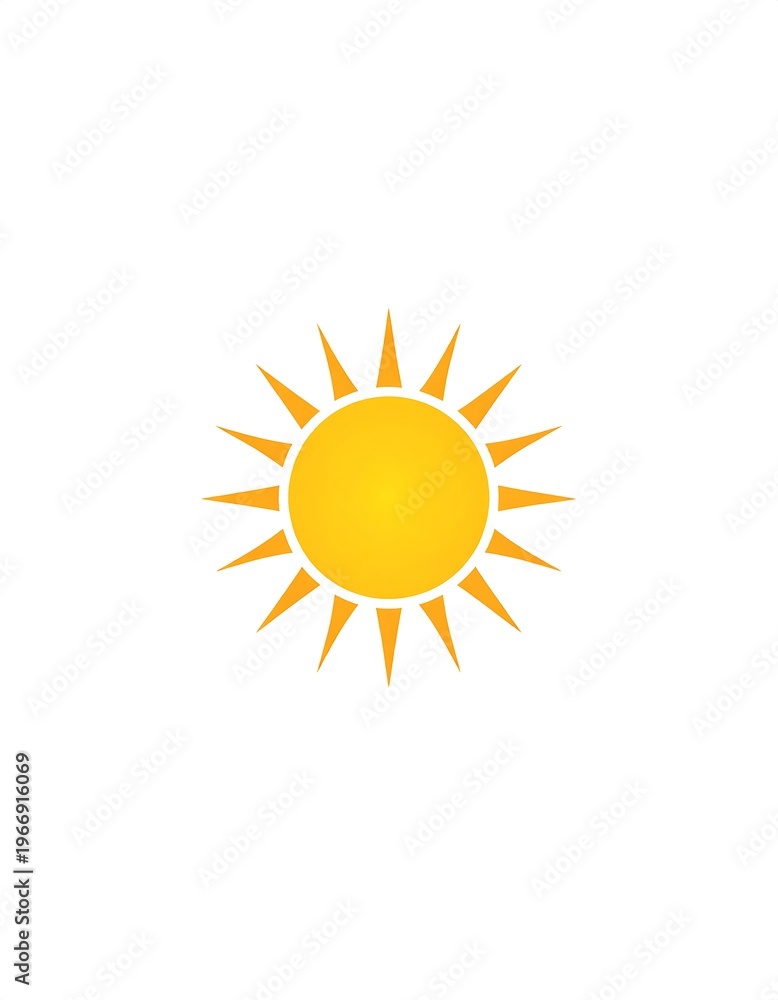 Fototapeta premium Graphic of a bright yellow sun with sharp pointed rays on a white background