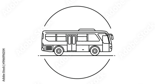 Simple line art icon of a city bus inside a circle on a white background for transportation and travel concept designs.