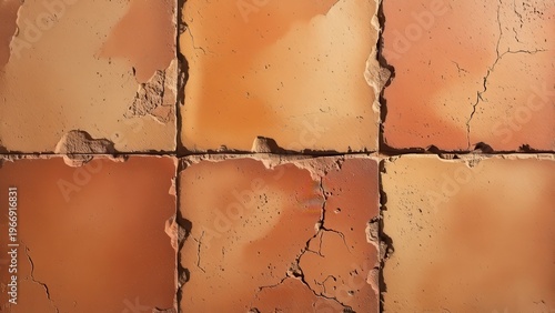 Close-up of Cracked Red Clay Brick Wall