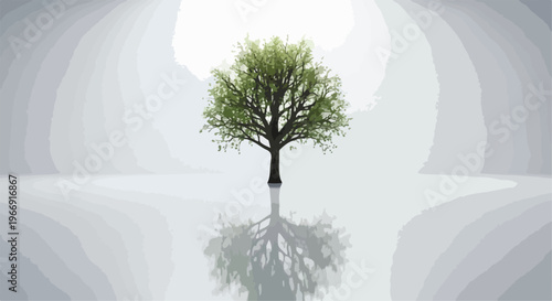 Single Green Tree with Reflection Vector isolated PNG with Transparent Background