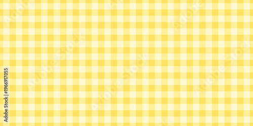 Gingham pattern, yellow checkered Easter tablecloth. Cute seamless vichy background, pattern for picnic plaid, baby cloth. Yellow tartan texture, abstract Easter kawaii bg, vector flat illustration