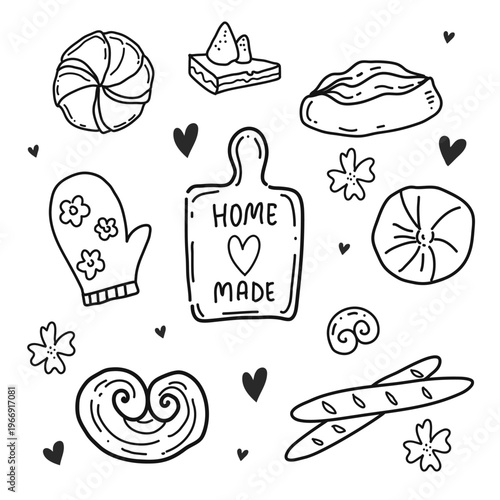 Cute handmade bread doodle line art vector. Hand-drawn bakery illustration for stickers, menus, cards, and rustic food designs.