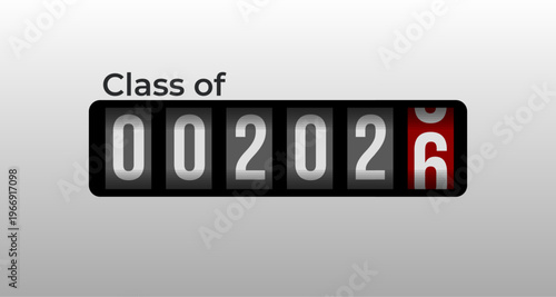 Class 2026 retro speedometer display design, graduation milestone, modern academic celebration. School banner, senior announcement, alumni poster, event invite, minimal Vector illustration