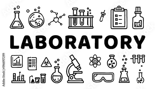 Laboratory icon set with various scientific equipment and tools illustration