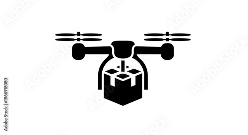 Drone delivering a package in flight.