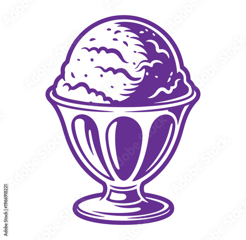 ice cream scoop in a purple bowl on white background