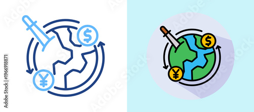 Trade War lineisometric color illustration