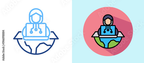 Cyber Attack lineisometric color illustration