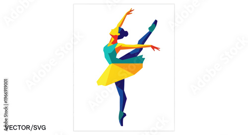 Colorful Geometric Ballerina Dancing, Abstract Ballet Dancer Silhouette, Vector Art
